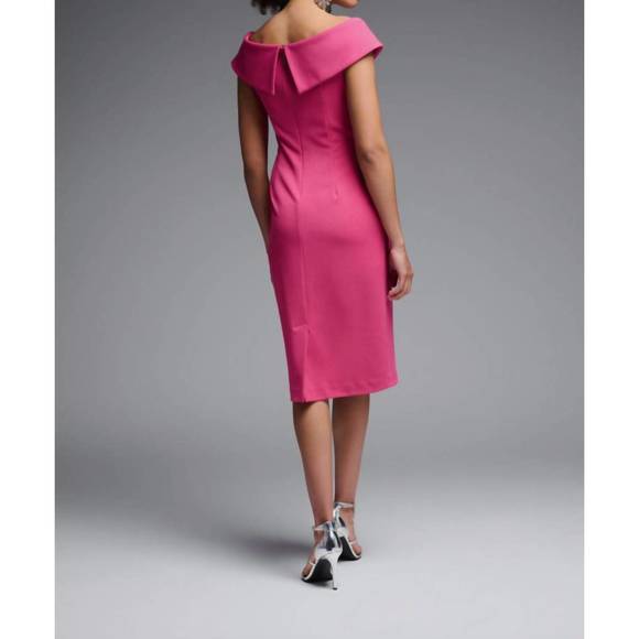 NEW JOSEPH RIBKOFF off-shoulder shift dress in hibiscus pink - Picture 2 of 4